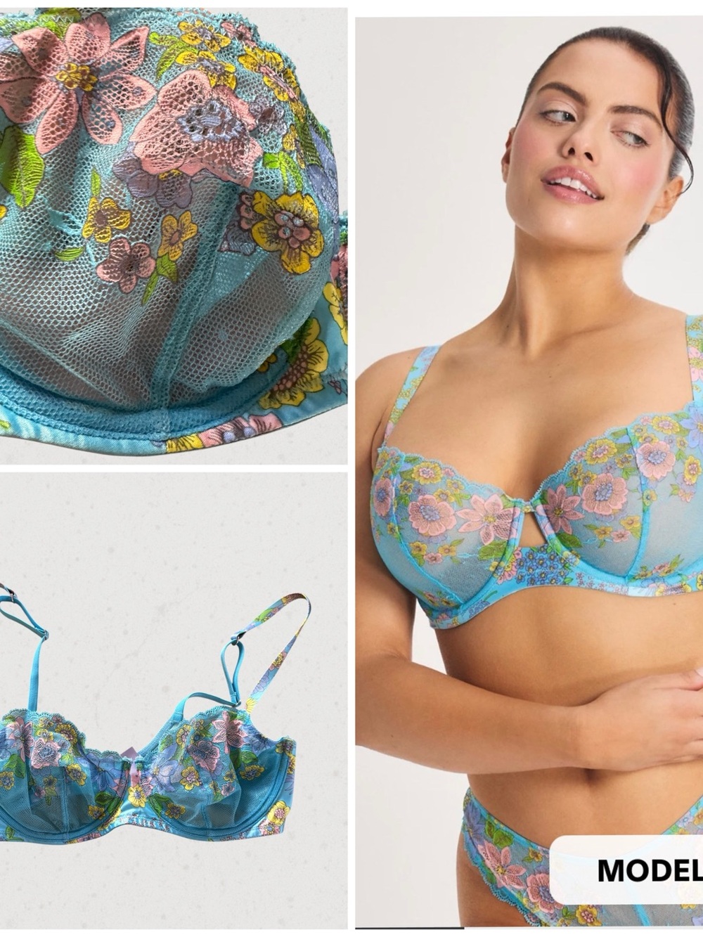Savage X Fenty Blue Floral Underwire Lace Bra